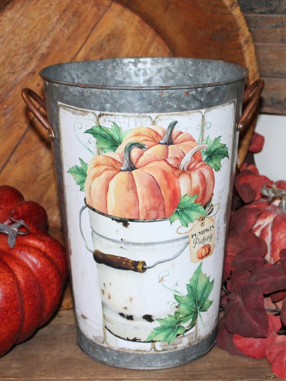 NEW Large Rustic Galvanized Metal Autumn Fall Farmhouse Pumpkin Bucket Pail